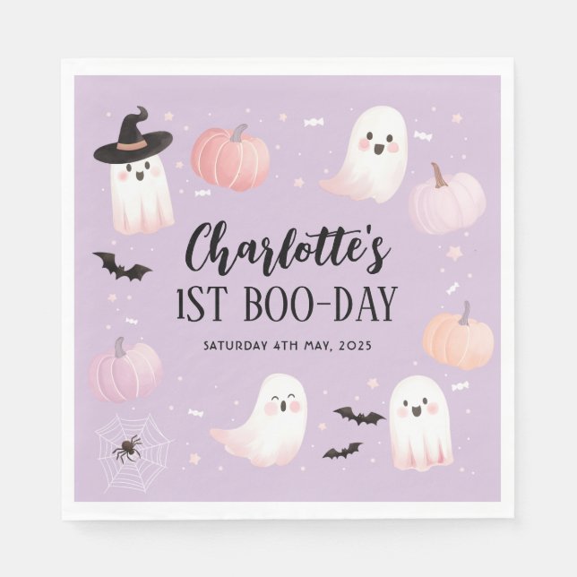 Our little Boo Girls 1st Birthday Halloween Napkin (Front)
