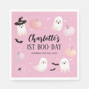 Our little Boo Girls 1st Birthday Halloween Pink Napkin