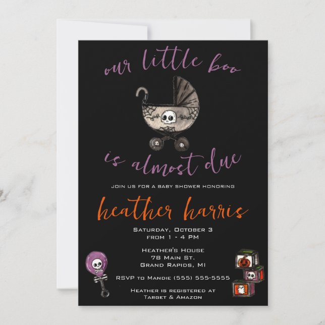 Our Little Boo is Almost Due! Goth Baby Shower Invitation (Front)