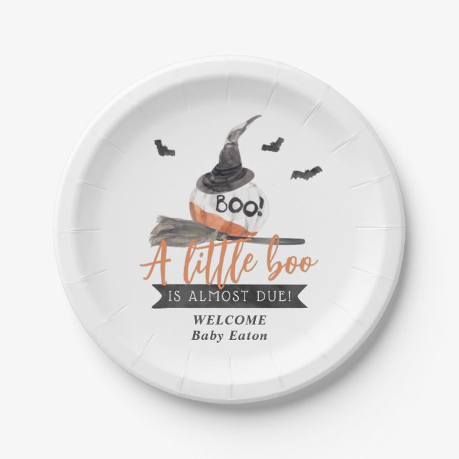 Our Little Boo is Almost Due Halloween Baby Paper Plate (Front)