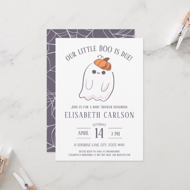 Our Little Boo is due Ghost Baby Shower invitation (Front/Back In Situ)