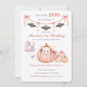 Our Little Boo Is Turning 1 Invitation Pink