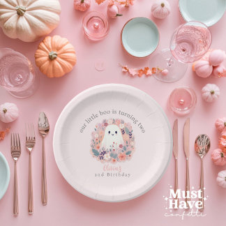 Our Little Boo is Turning 2 Boho Ghost Paper Plate