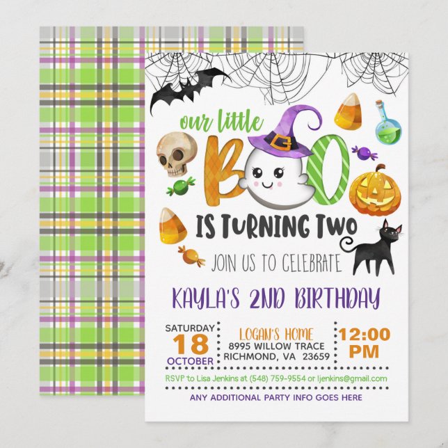 Our Little Boo is Turning Two Birthday Invitation (Front/Back)