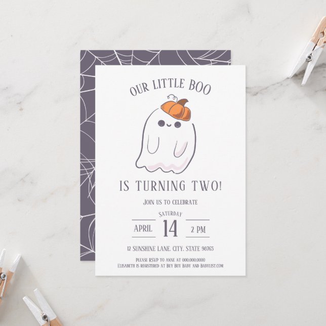 Our Little Boo is turning TWO birthday invitation (Front/Back In Situ)