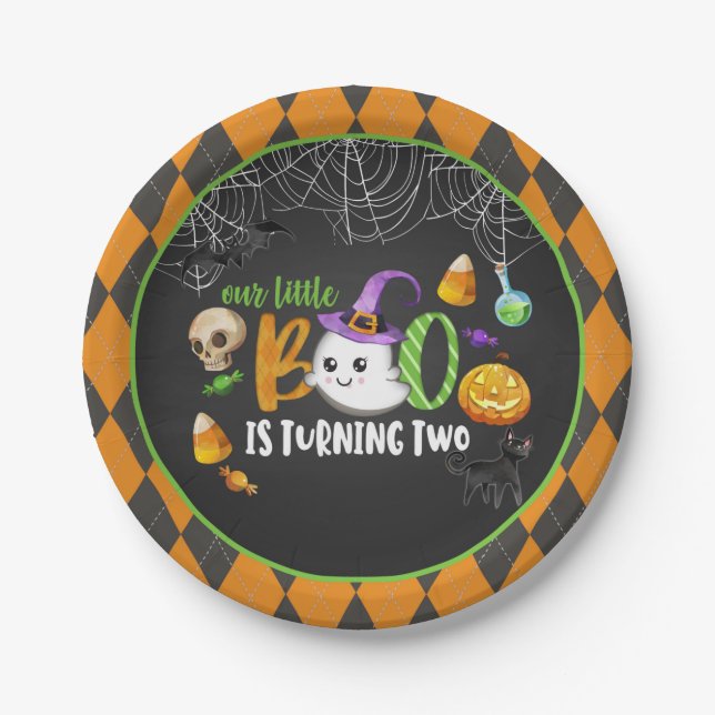 Our Little Boo is Turning TWO (Blk) Party Plate (Front)
