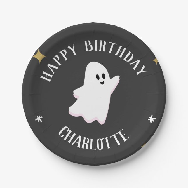 Our Little Boo is Turning Two Ghost Halloween  Paper Plate (Front)