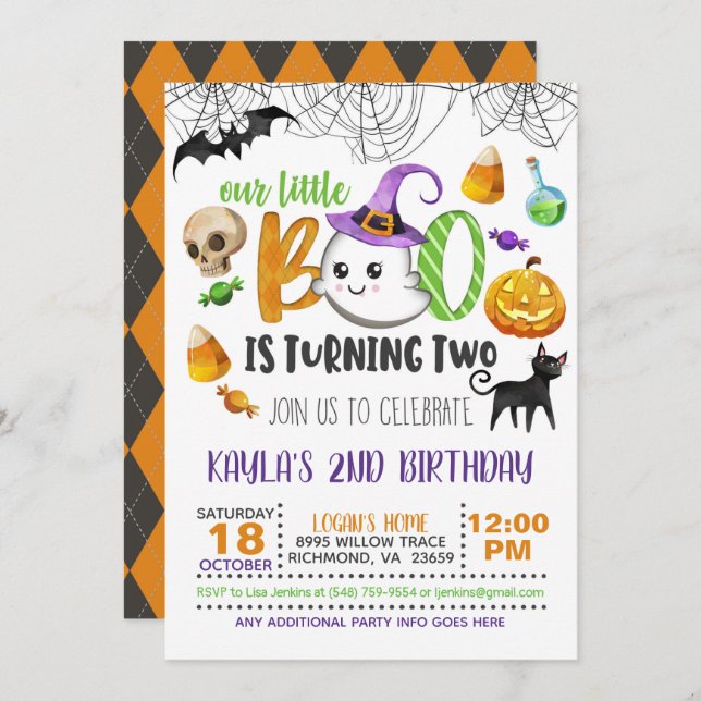 Our Little Boo is Turning Two Invitation (Front/Back)