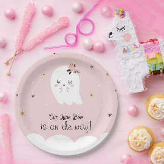 Our Little Boo Pink Baby Shower Plates Cute Ghost