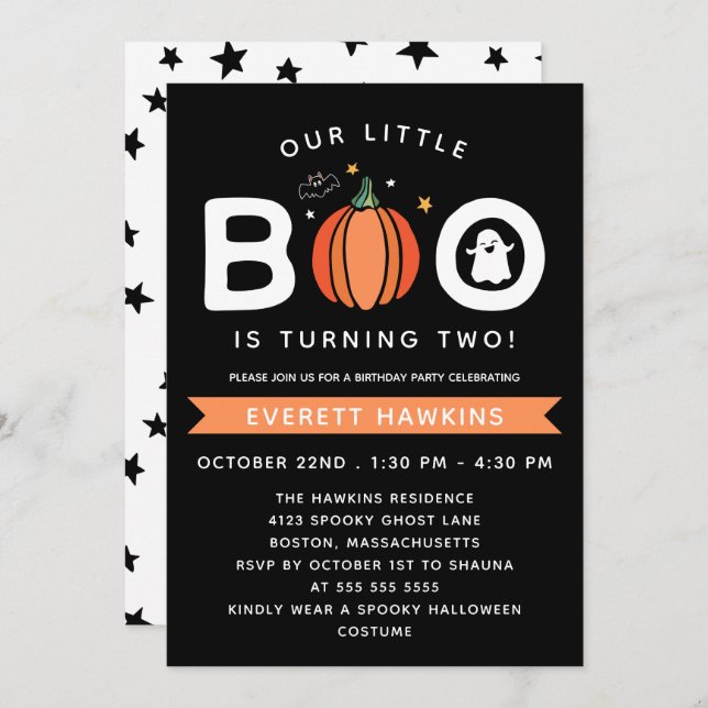 Our Little Boo Pumpkin Halloween Birthday Party Invitation (Front/Back)