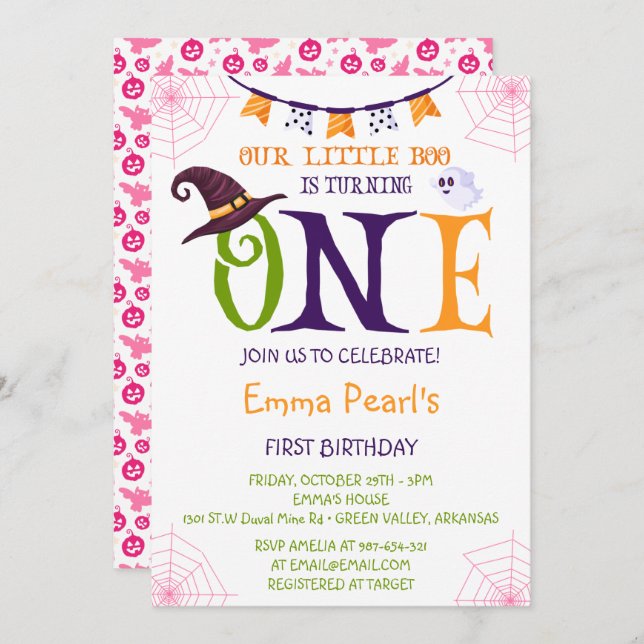 Our Little Boo Turning One, Halloween 1st Birthday Invitation (Front/Back)