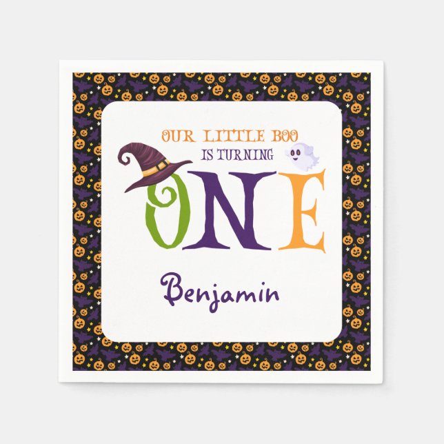 Our Little Boo Turning One, Halloween 1St Birthday Napkin (Front)