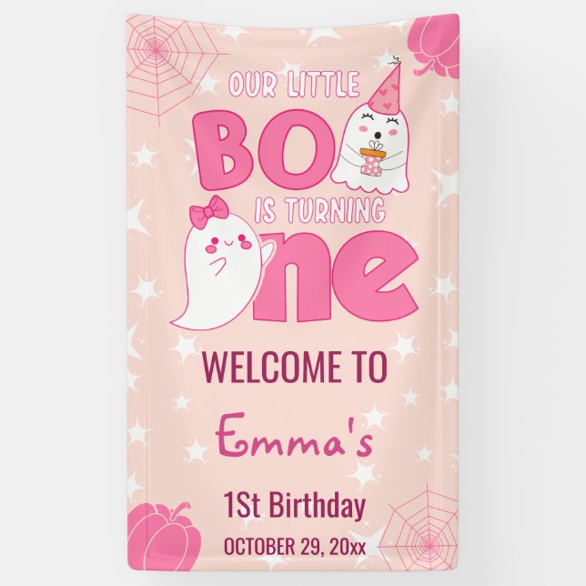 Our Little Boo Turning One, Halloween Welcome Banner (Vertical)