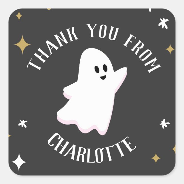 Our Little Boo Turning Two Ghost Halloween Favour Square Sticker (Front)