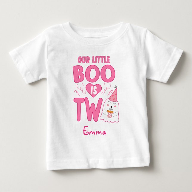Our Little Boo Turning Two Halloween 2nd Birthday Baby T-Shirt (Front)