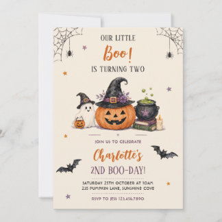 Our Little Boo Turning Two Halloween 2nd Birthday Invitation