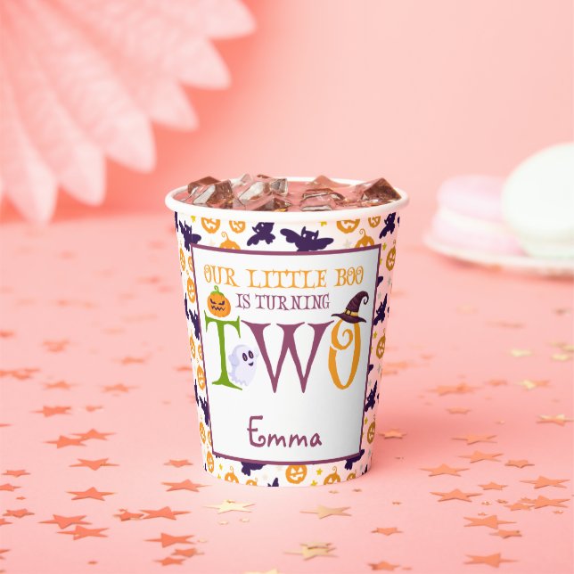 Our Little Boo Turning Two, Halloween 2nd Birthday Paper Cups (Insitu)