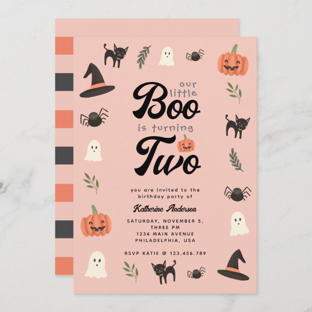 Our Little Boo Turning Two Halloween Cute Birthday Invitation (Front/Back)