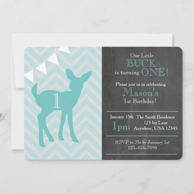 Our Little Buck Is Turning ONE Birthday Invite (Front)