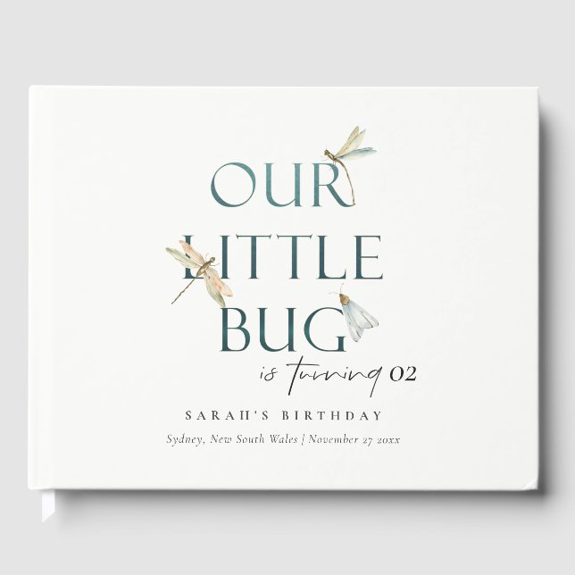 Our Little Bug Blue Dragonfly Any Age Birthday Guest Book (Front)