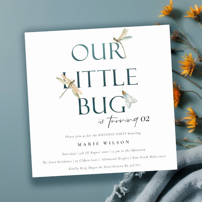 Our Little Bug Blue Dragonfly Any Age Birthday Invitation (Creator Uploaded)