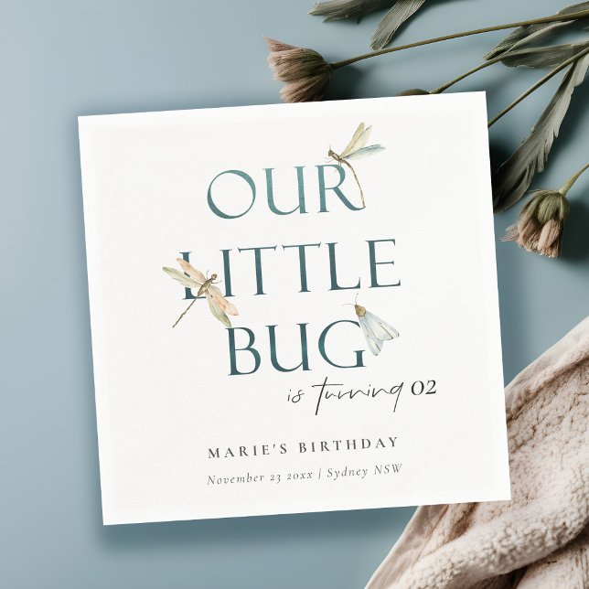 Our Little Bug Blue Dragonfly Any Age Birthday Napkin (Creator Uploaded)