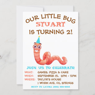 Our Little Bug, Earthworm, Worm Birthday Party Invitation