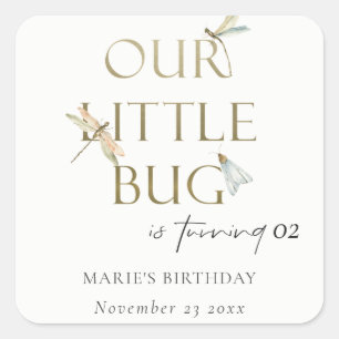 Our Little Bug Gold Dragonfly Any Age Birthday Square Sticker