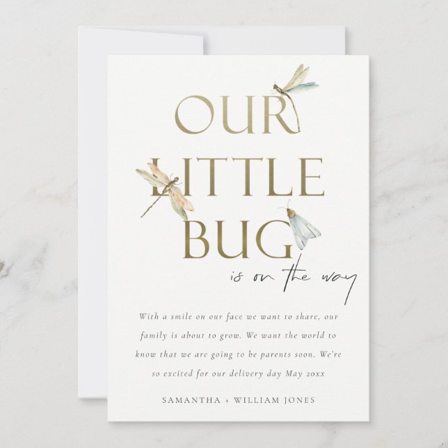 Our Little Bug Gold Dragonfly Baby Announcement (Front)