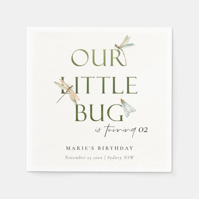 Our Little Bug Green Dragonfly Any Age Birthday Napkin (Front)