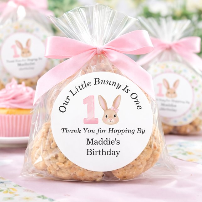 Our Little Bunny Is One 1st Birthday Thank You  Classic Round Sticker (our little bunny is one sticker)