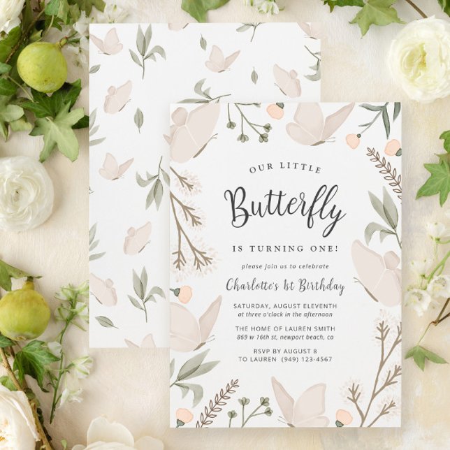 Our Little Butterfly 1st Birthday Cute Watercolor Invitation (Easily personalize this sweet baby shower invitation with your unique details)