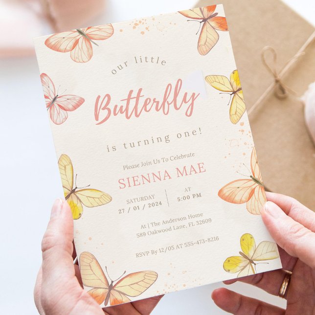 Our Little Butterfly Buttercream 1st Birthday Invitation (Creator Uploaded)