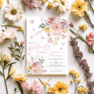 Our Little Butterfly Floral 1st Birthday Invitation
