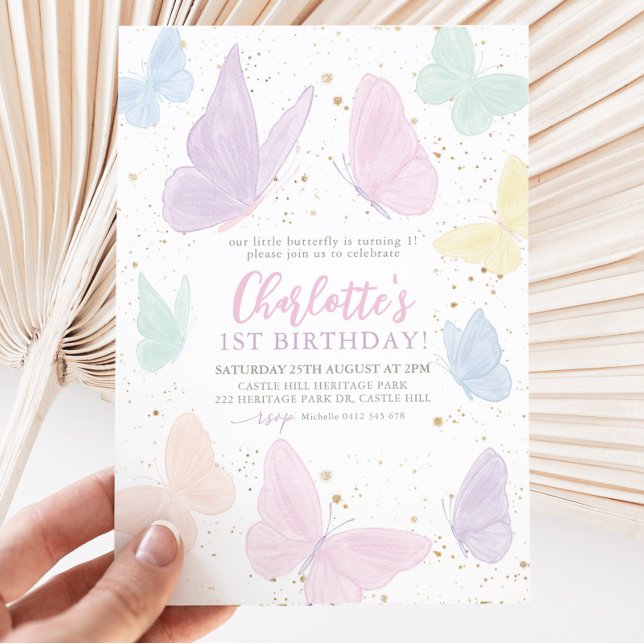 Our Little Butterfly Girl Pastel Rainbow Birthday  Invitation (Creator Uploaded)