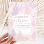 Our Little Butterfly Girls Pink Birthday  Invitation<br><div class="desc">Our little butterfly is turning 1! A pretty butterfly theme for your little girls 1st birthday party! Featuring pink and purple butterflies with a pink watercolor border and faux glitter.</div>