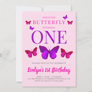 Our Little Butterfly Girls Pink Purple Birthday Invitation