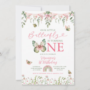Our Little Butterfly is turning 1 Birthday Floral Invitation
