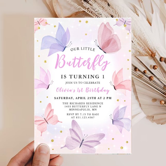 Our Little Butterfly Pink Girls Birthday  Invitation (Creator Uploaded)