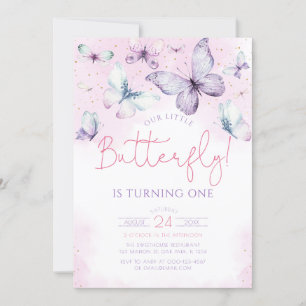 Our Little Butterfly Pink Purple Girl Birthday Invitation