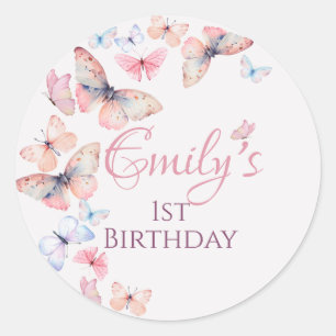 Our Little Butterfly -Watercolor Colourful Birthda Classic Round Sticker