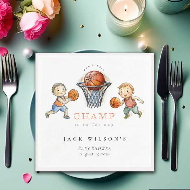 Our Little Champ Basketball Basket Boy Baby Shower Napkin (Creator Uploaded)
