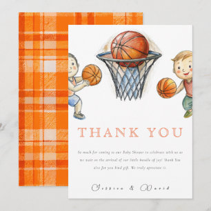 Our Little Champ Basketball Basket Boy Baby Shower Thank You Card