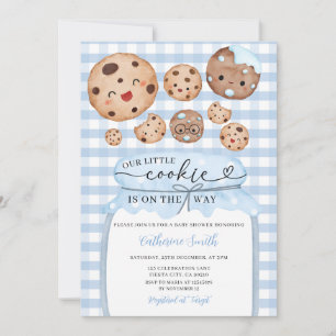 Our Little Cookie Baby Shower In Jar Blue Gingham Invitation