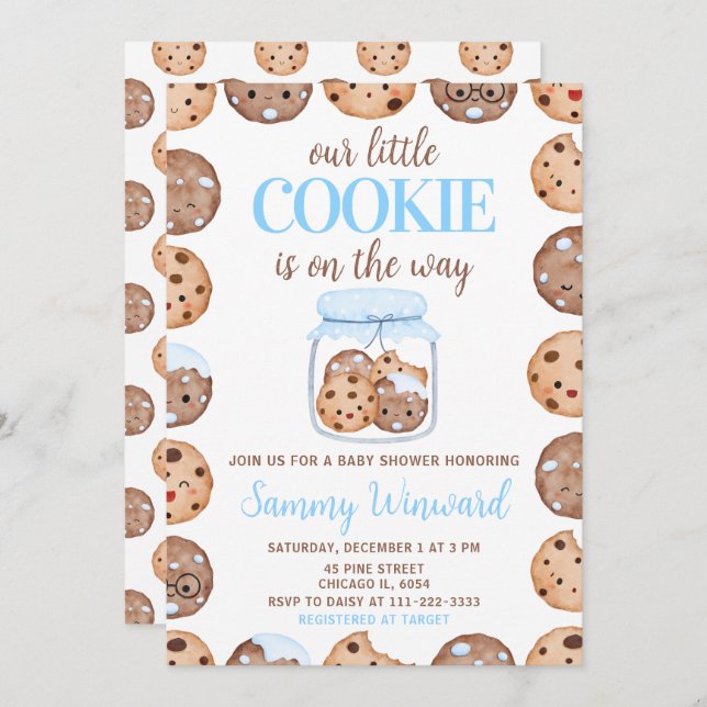 Our Little Cookie Blue Baby Shower Invitation (Front/Back)