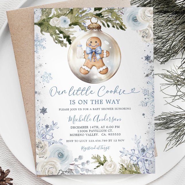 Our Little Cookie Blue Snowflake Boy Baby Shower Invitation (Creator Uploaded)