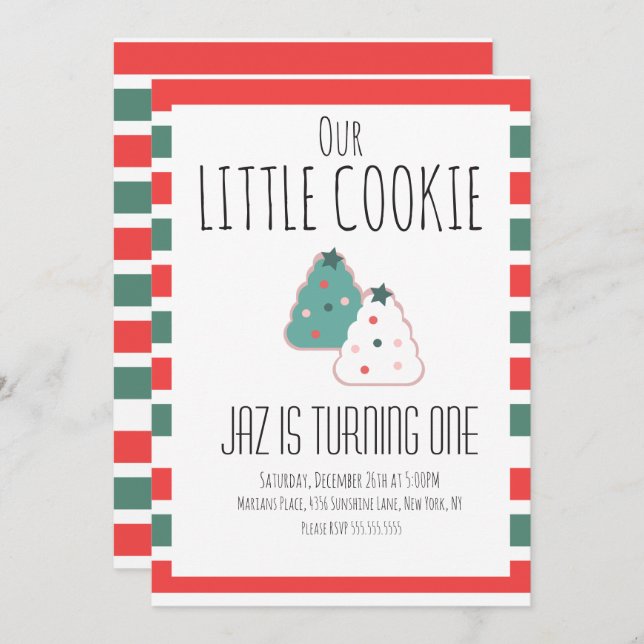 Our Little Cookie Christmas First Birthday Party Invitation (Front/Back)