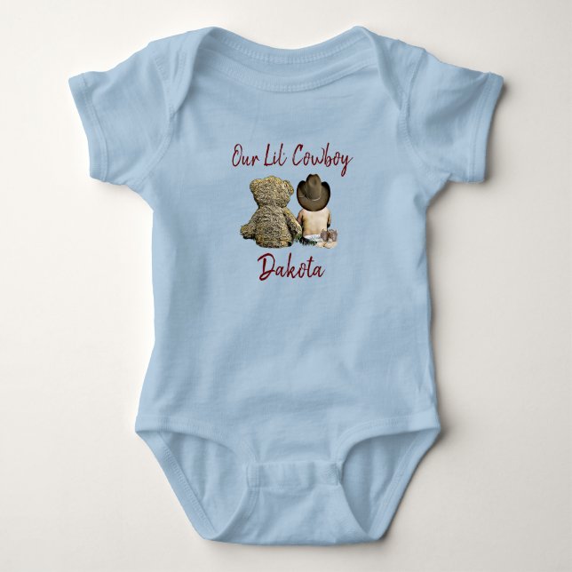 Our Little Cowboy Personalised Baby Boy Bodysuit (Front)