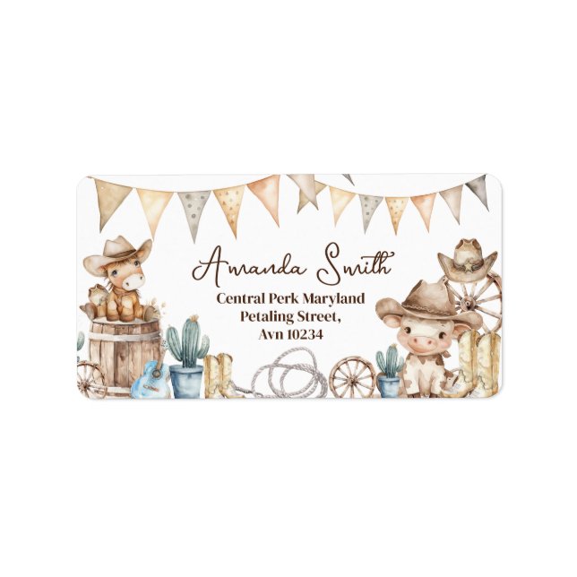 Our Little Cowboy Wild West Baby Shower Address Label (Front)