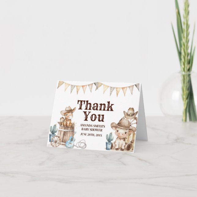 Our Little Cowboy Wild West Baby Shower Folded Thank You Card (Front)